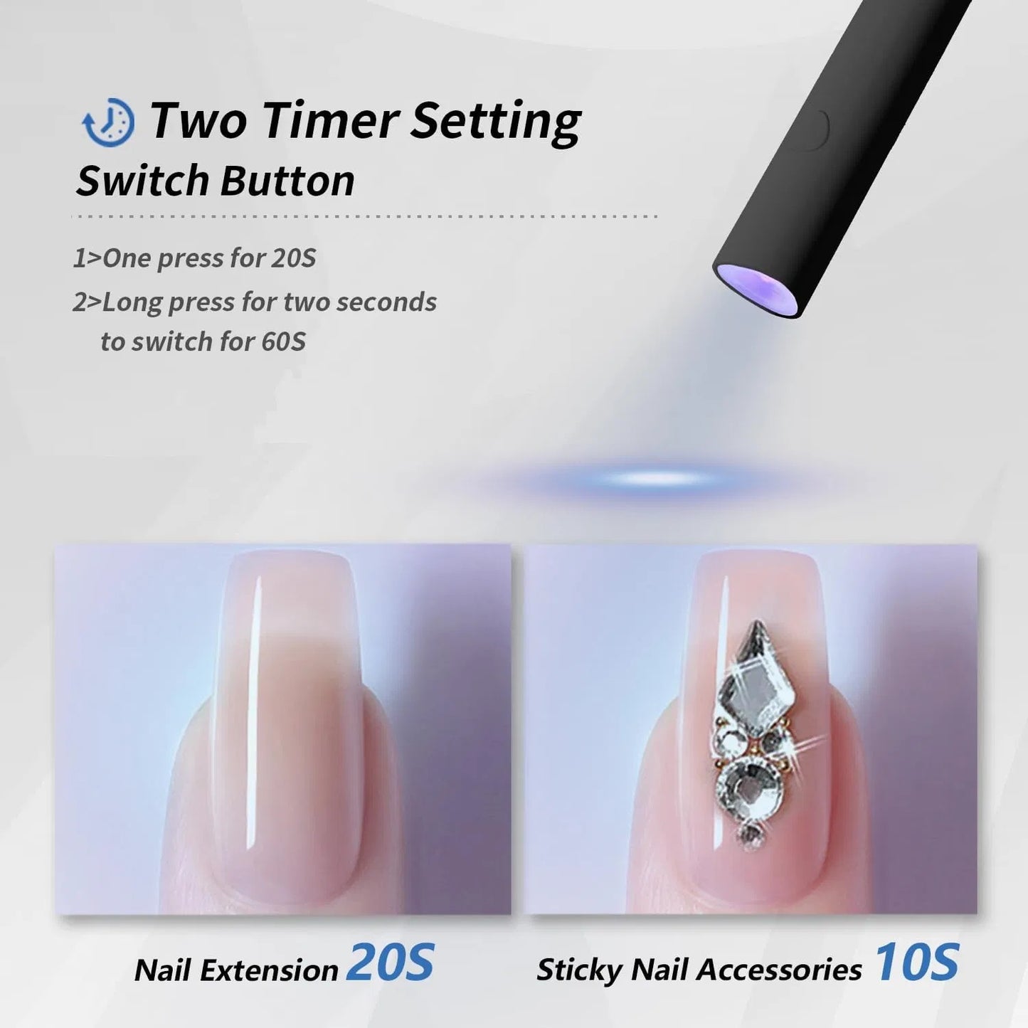 UV Light For Gel Nails Mini LED Handheld With Stand Portable Nail Dryer Rechargeable USB Cordless Black - LaTezza Online Shop