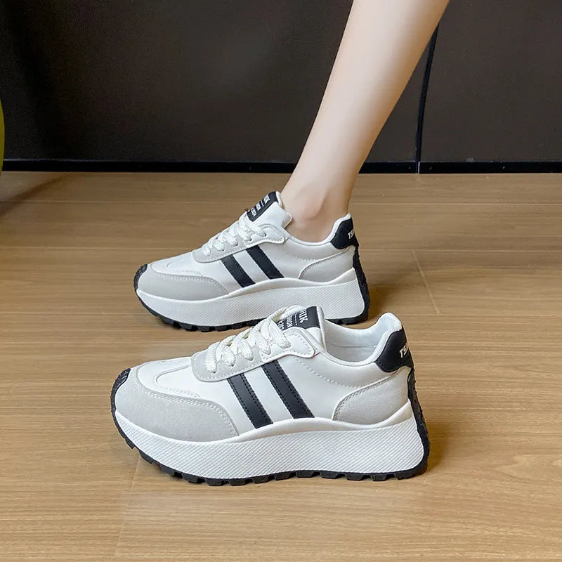 Side Striped Lace Up Platform Athletic Sneakers - LaTezza Online Shop