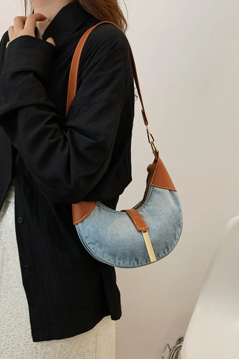 Contrast Denim Shoulder Bag - LaTezza Online Shop