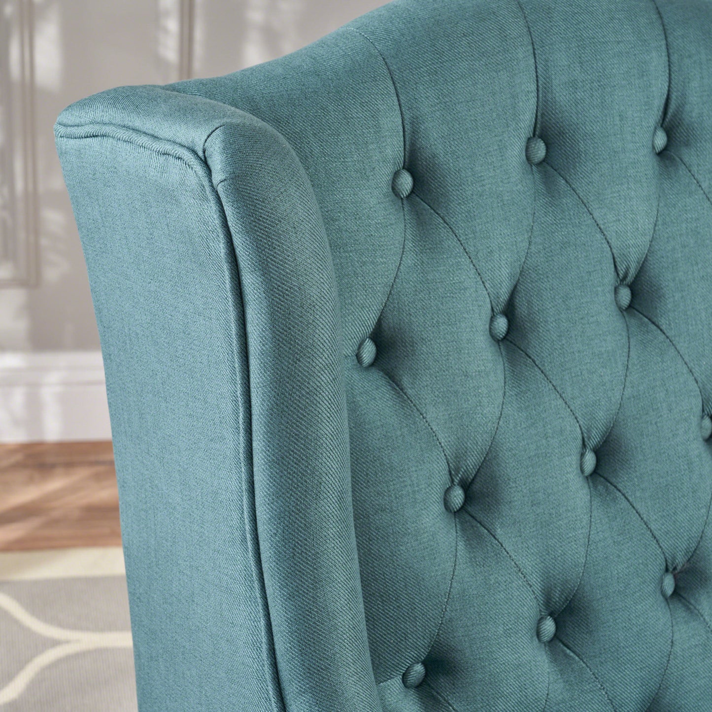 Teal Upholstered Wingback Chair with Birch Wood Legs - LaTezza Online Shop