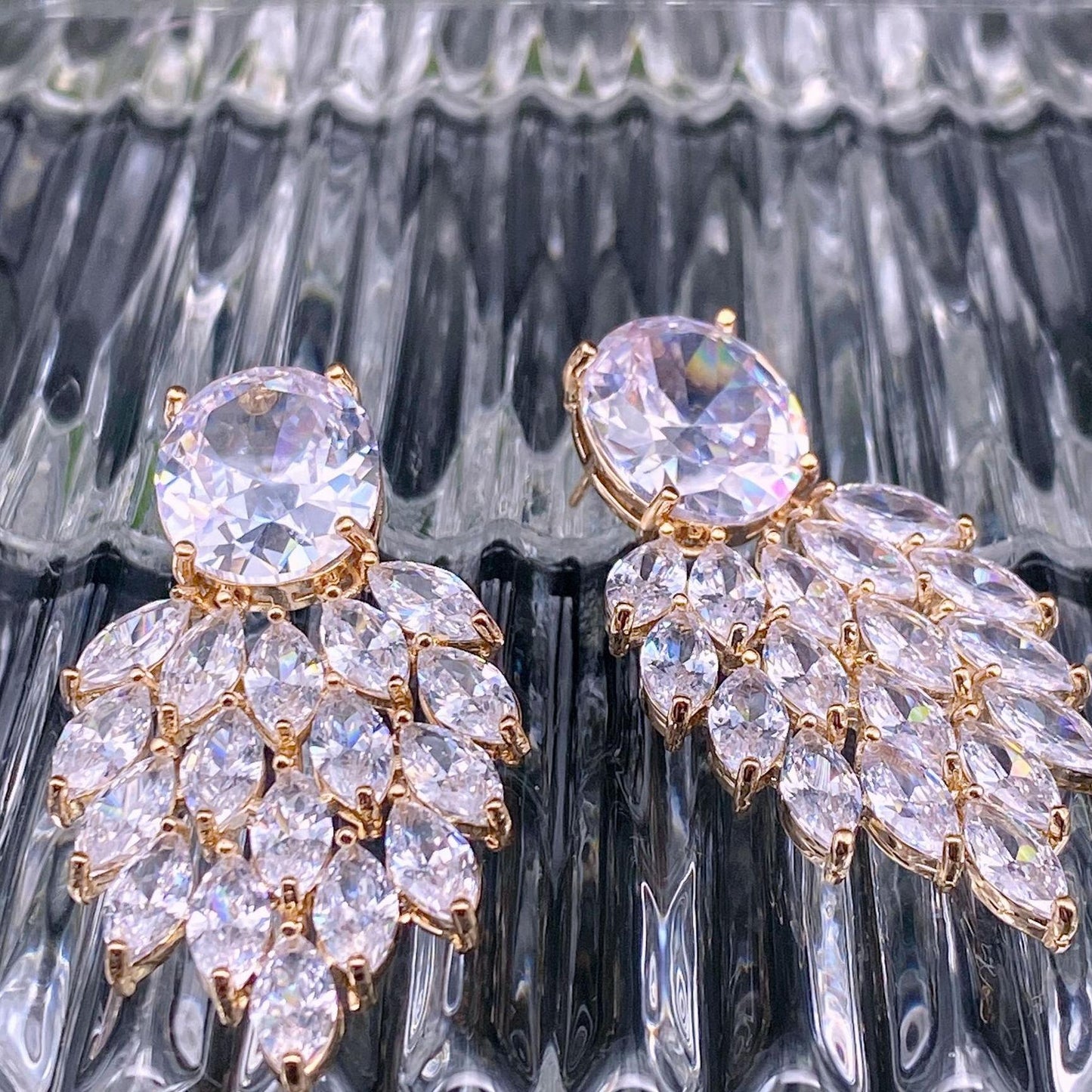 Bi-color Chunky Glass Crystal Fashion Earrings Wedding Bridal Jewelry - LaTezza Online Shop