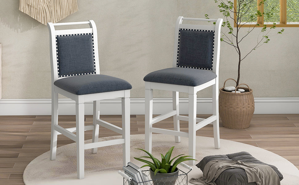 TOPMAX 3-Piece Wood Counter Height Drop Leaf Dining Table Set with 2 Upholstered Dining Chairs for Small Place White+Gray - LaTezza Online Shop
