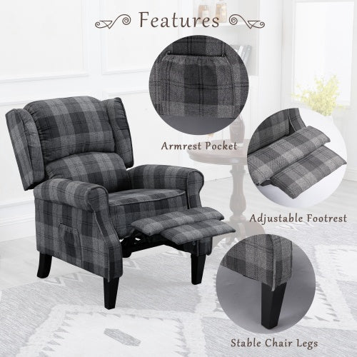 Vintage Armchair Sofa Comfortable Upholstered Leisure Chair Recliner Chair For Living Room Grey Check - LaTezza Online Shop