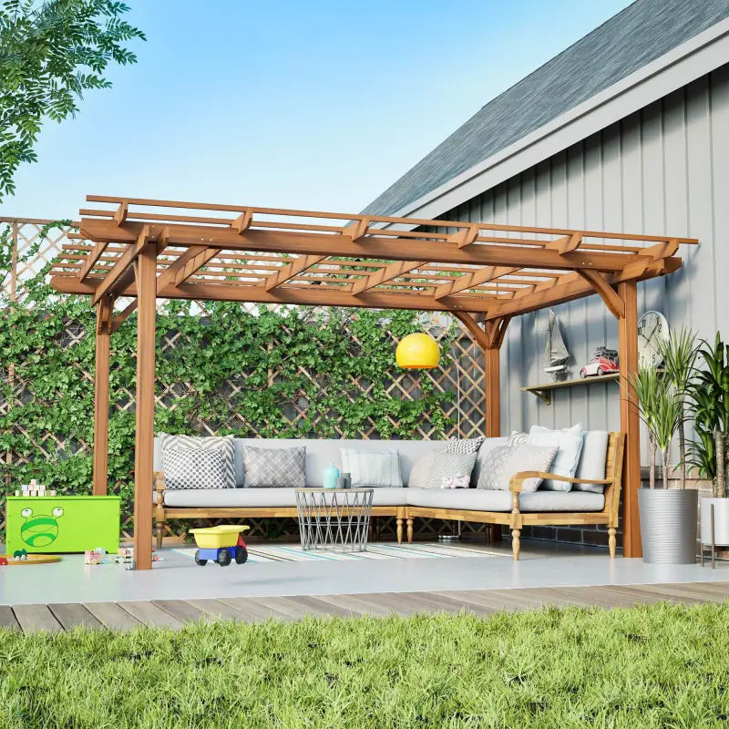 12 X 10 FT Outdoor Wood Pergola, Wooden Grape Pergola For Climbing Plant Support For Garden, Patio, Backyard, Deck, Brown - LaTezza Online Shop