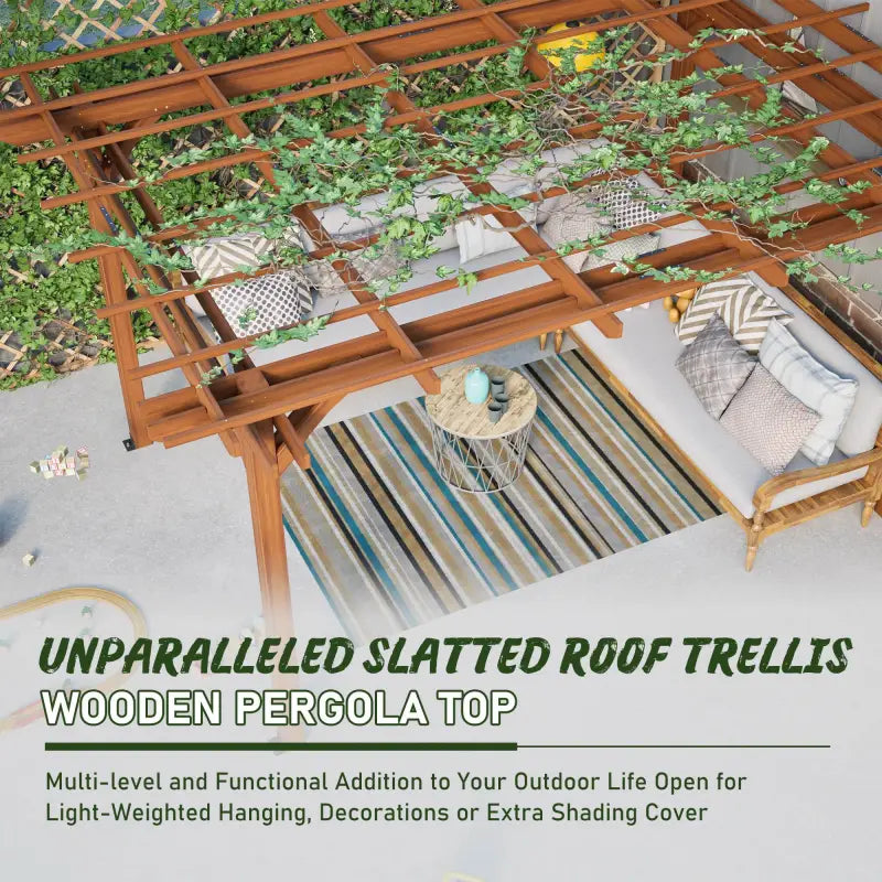12 X 10 FT Outdoor Wood Pergola, Wooden Grape Pergola For Climbing Plant Support For Garden, Patio, Backyard, Deck, Brown - LaTezza Online Shop
