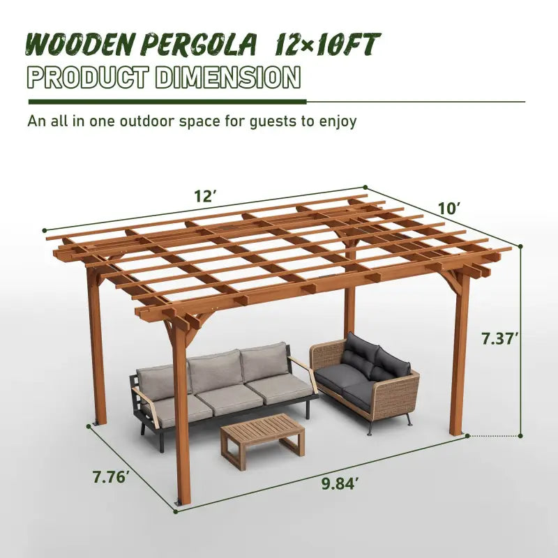 12 X 10 FT Outdoor Wood Pergola, Wooden Grape Pergola For Climbing Plant Support For Garden, Patio, Backyard, Deck, Brown - LaTezza Online Shop