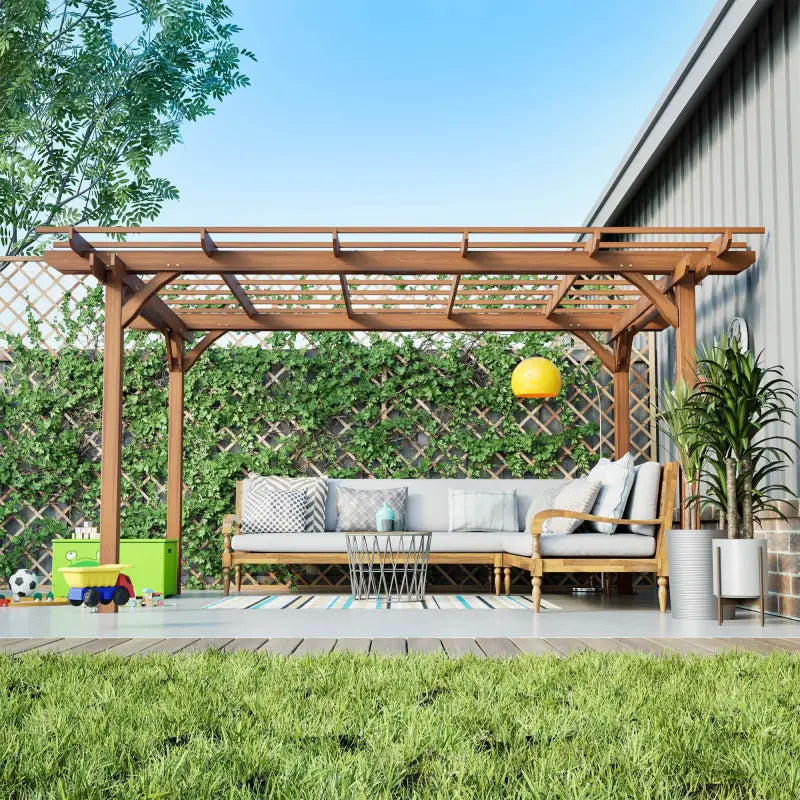 12 X 10 FT Outdoor Wood Pergola, Wooden Grape Pergola For Climbing Plant Support For Garden, Patio, Backyard, Deck, Brown - LaTezza Online Shop