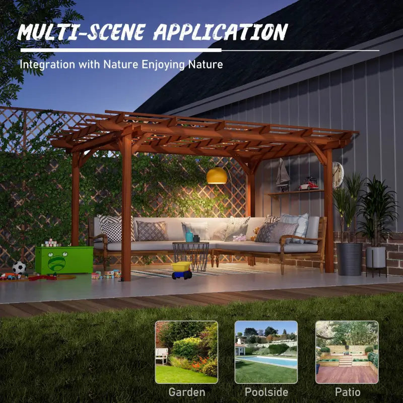 12 X 10 FT Outdoor Wood Pergola, Wooden Grape Pergola For Climbing Plant Support For Garden, Patio, Backyard, Deck, Brown - LaTezza Online Shop