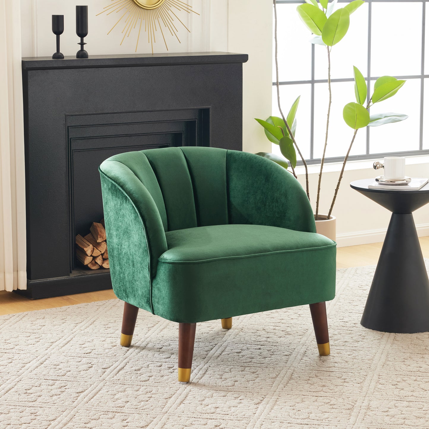 Green Upholstered Barrel Accent Chair With Wooden Legs - LaTezza Online Shop