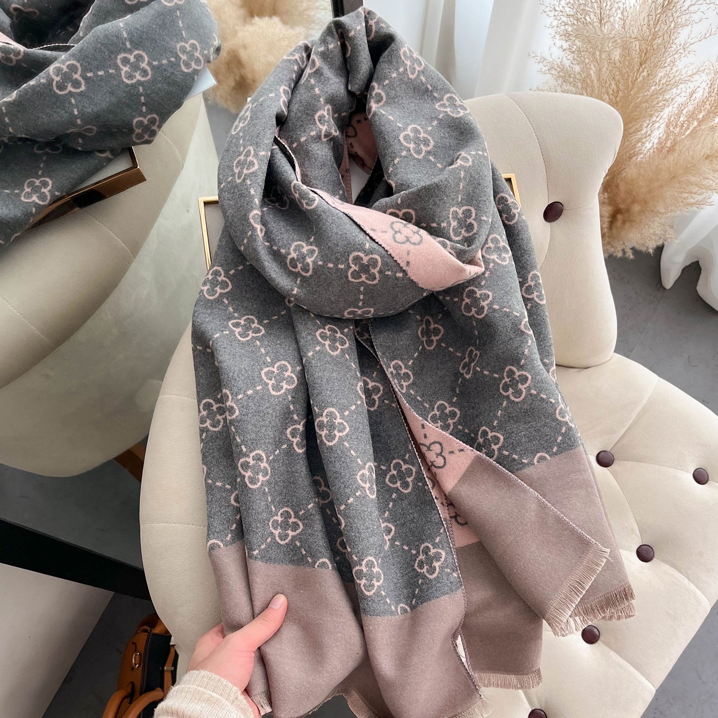 Imitation cashmere scarf women's sunflower pattern warm and thick long shawl scarf - LaTezza Online Shop