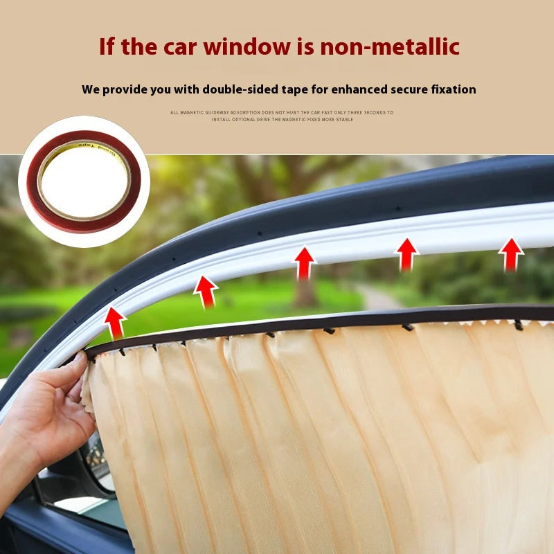 4Pcs Car Sunshade Window Curtain UV Protection Heat Insulation Car Interior Accessories No Hole Punching Magnetic Track Curtains