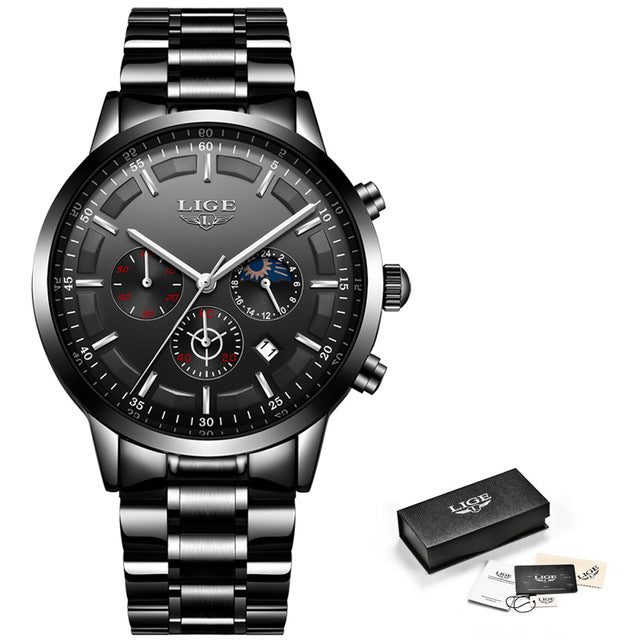 LIGE Sport Quartz Mens Top Brand Luxury Business Waterproof Watch
