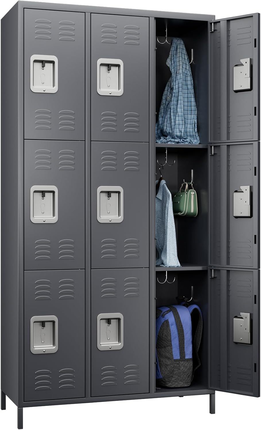9 Doors Metal Storage Locker With 27 Hooks,Metal Lockers For Employees Assembly Required - LaTezza Online Shop