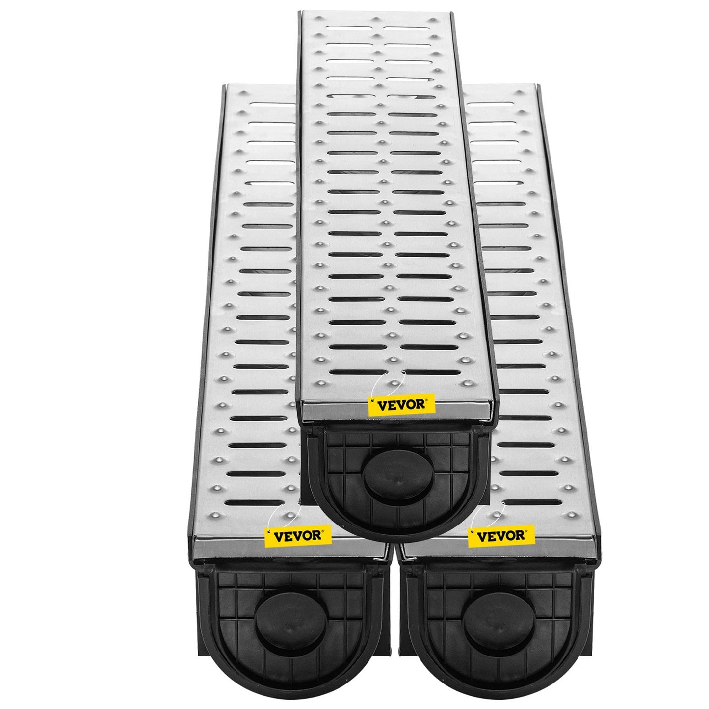 VEVOR Trench Drain System, Channel Drain With Metal Grate, 5.9x5.1-Inch HDPE Drainage Trench, Black Plastic Garage Floor Drain, 3x39 Trench Drain Grate, With 3 End Caps, For Garden, Driveway- - LaTezza Online Shop