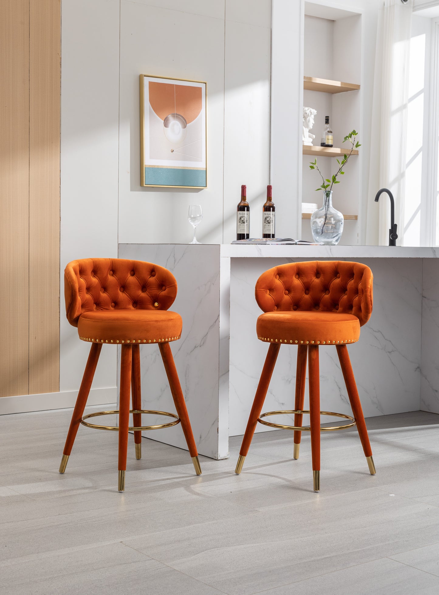 COOLMORE Counter Height Bar Stools Set of 2 for Kitchen Counter Solid Wood Legs with a fixed height of 360 degrees - LaTezza Online Shop