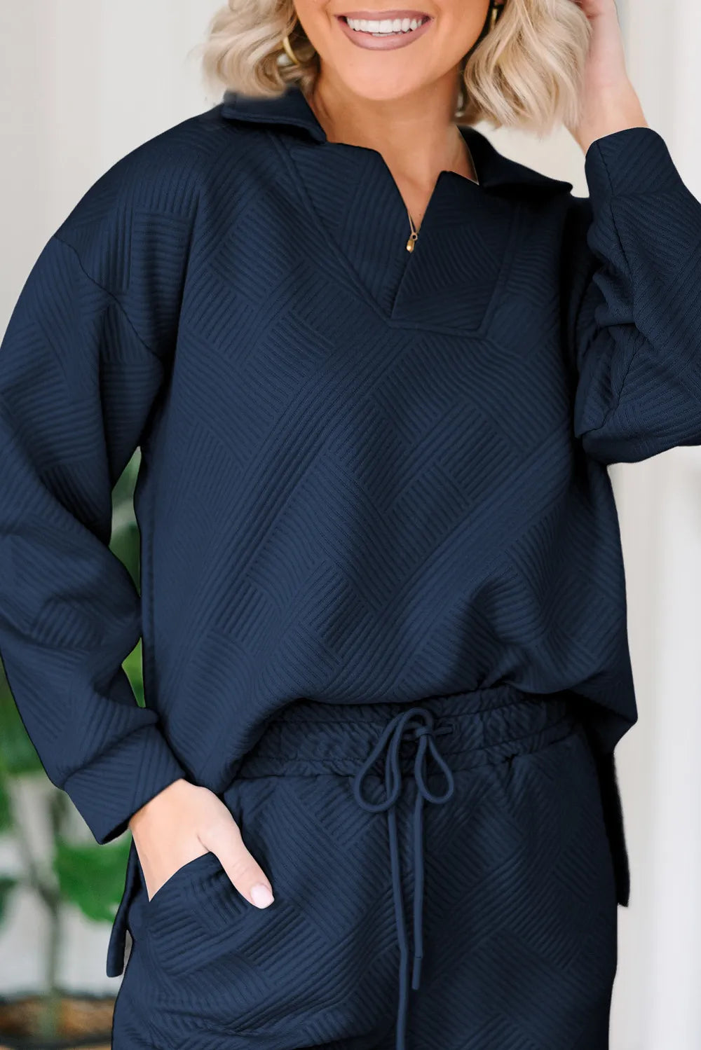 Textured Collared Neck Top and Wide Leg Pants Set - LaTezza Online Shop