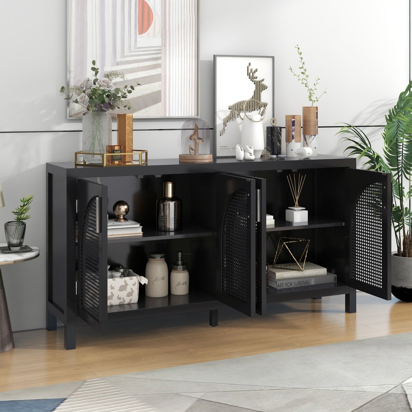 TREXM Sideboard With Rattan Door & Metal Handles For Living Room - LaTezza Online Shop