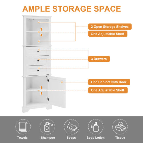 White Triangular Tall Cabinet With 3 Drawers And Adjustable Shelves - LaTezza Online Shop