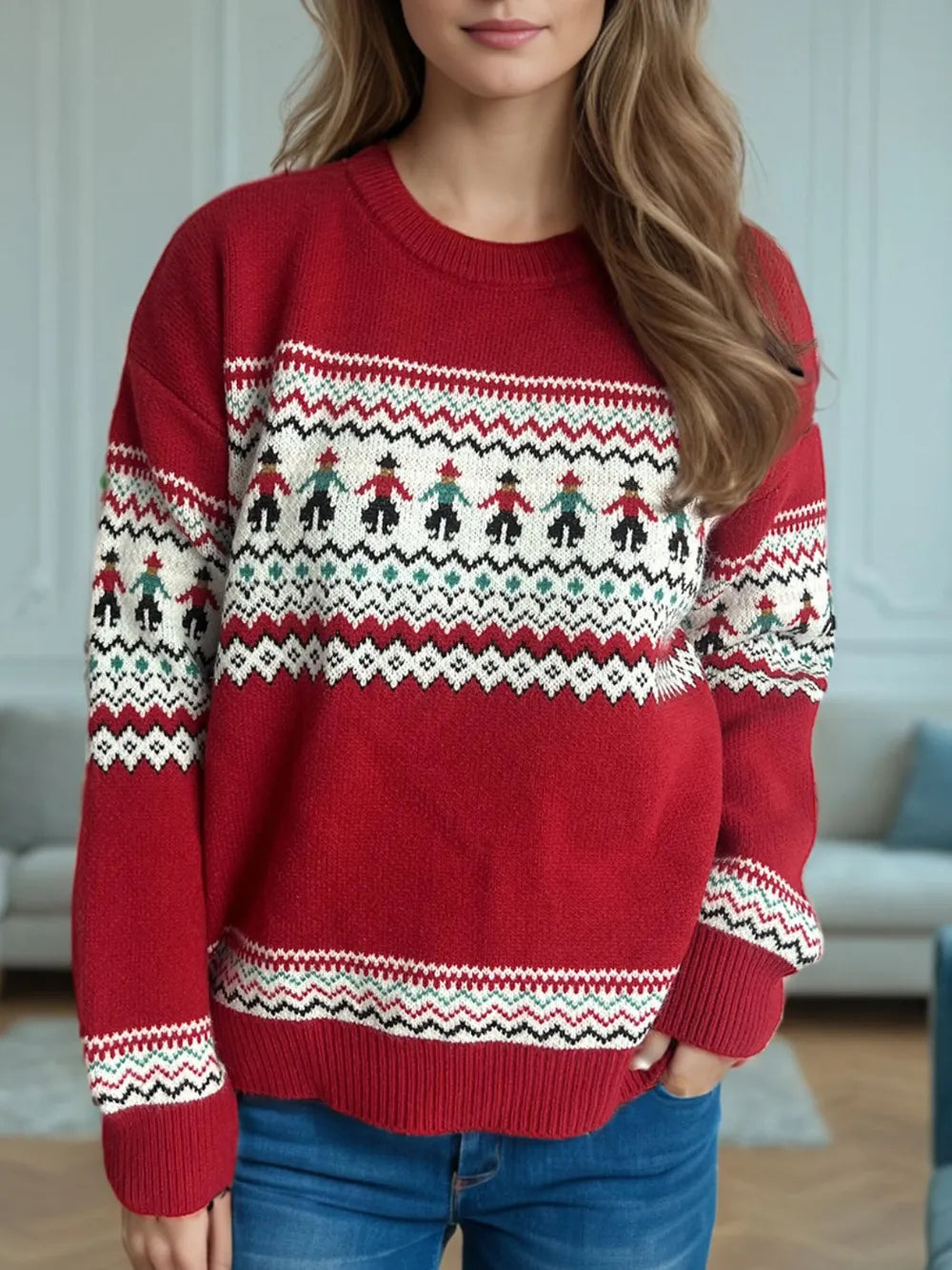 Contrast Round Neck Dropped Shoulder Sweater - LaTezza Online Shop