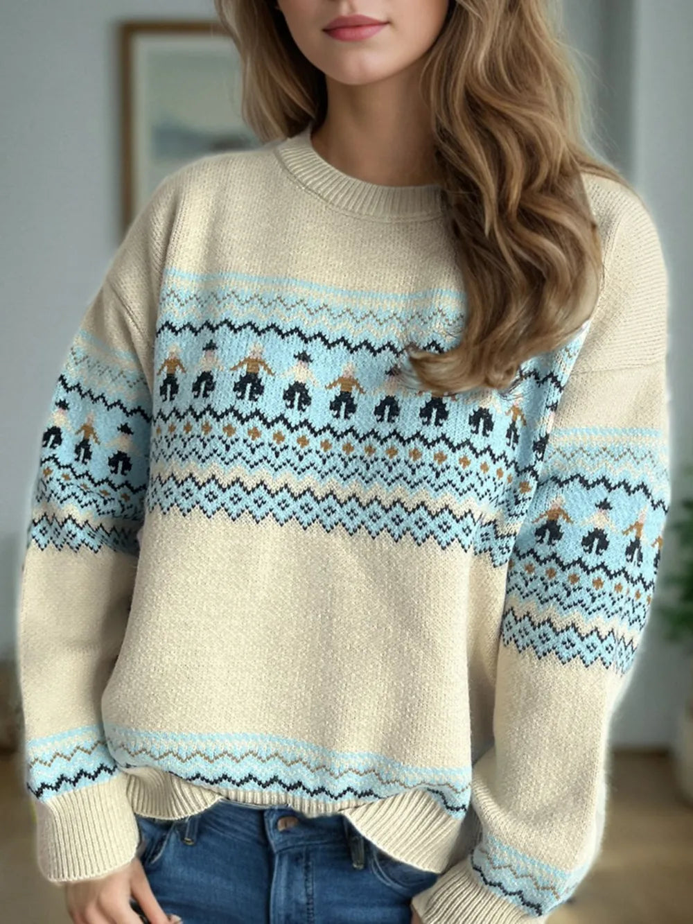 Contrast Round Neck Dropped Shoulder Sweater - LaTezza Online Shop