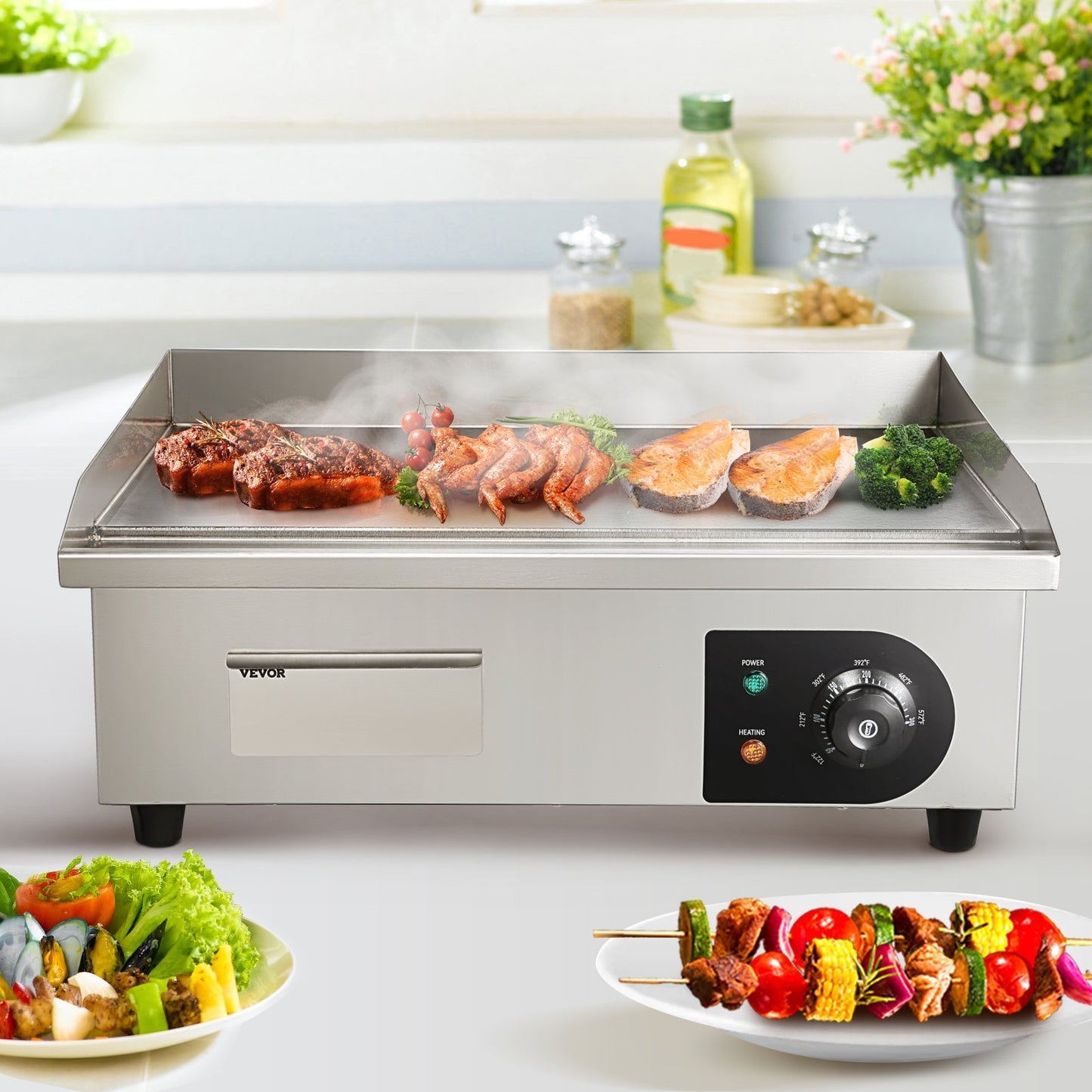 VEVOR ,1600W Countertop Flat Top Steel Teppanyaki Grill With Iron Cooking Plate Adjustable Temp Control 2 Shovels & Brushes, 110V - LaTezza Online Shop