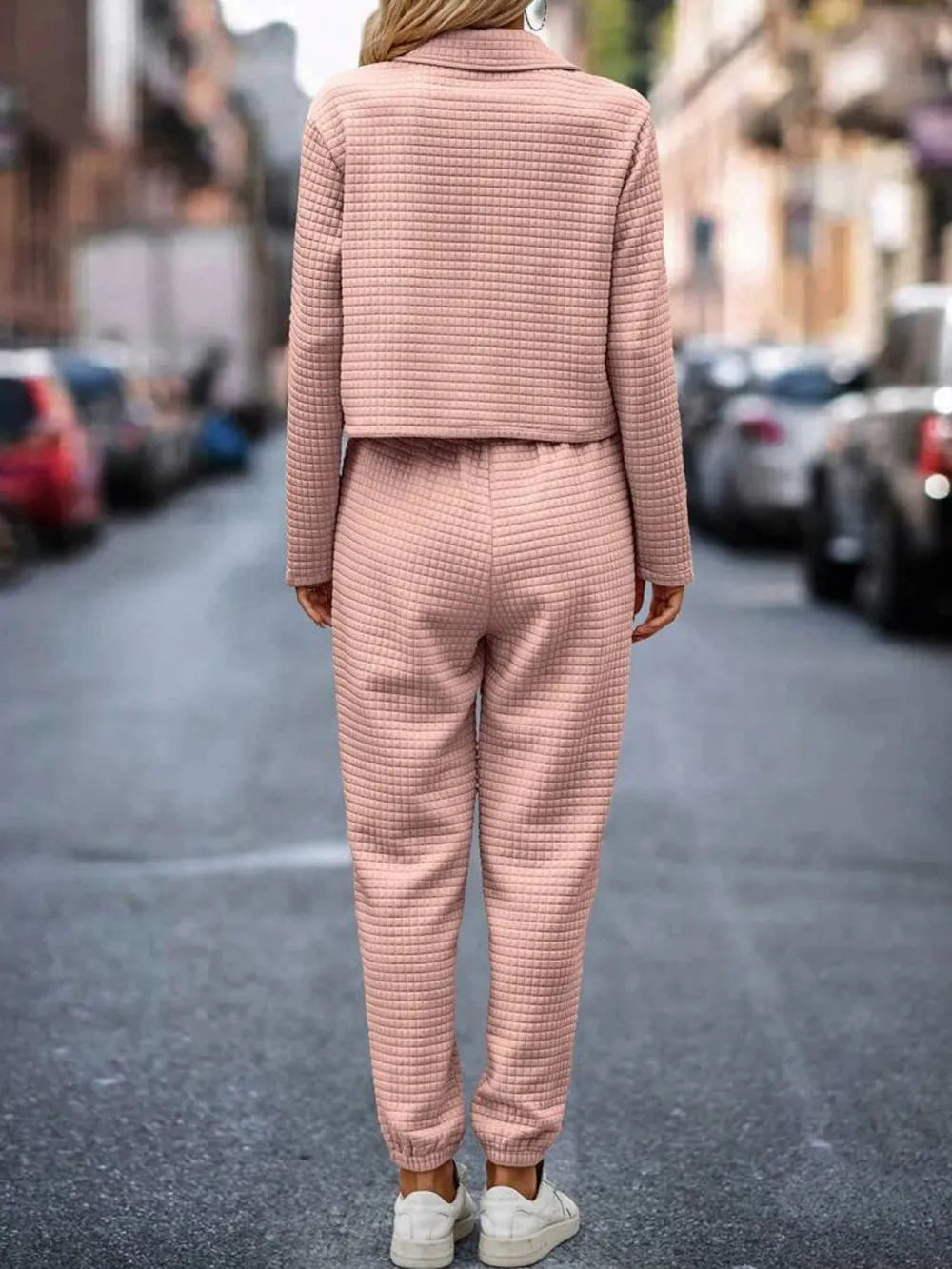 Plaid Texture Snap Down Top and Pants Set - LaTezza Online Shop