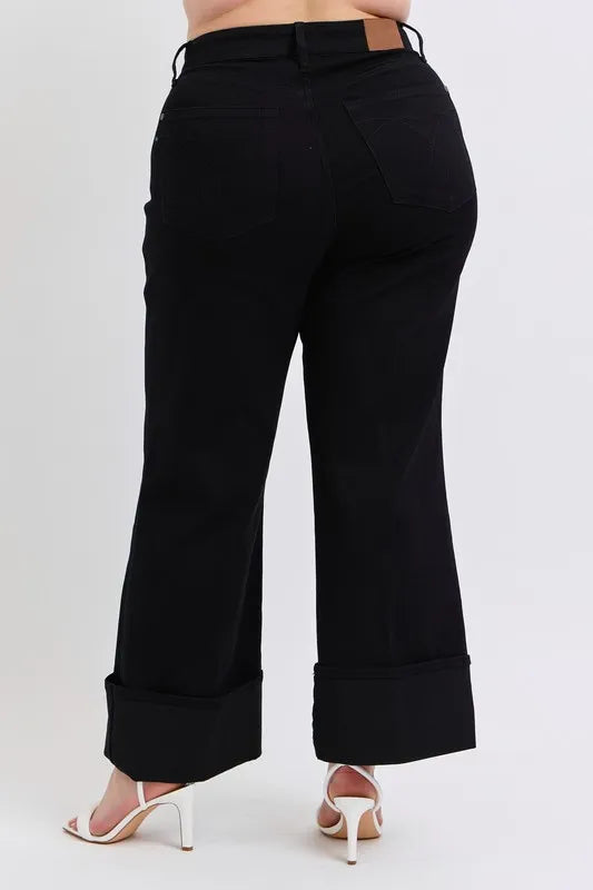 Judy Blue Full Size High Waist Reto Wide Leg W/ Cuff Plus Size - LaTezza Online Shop