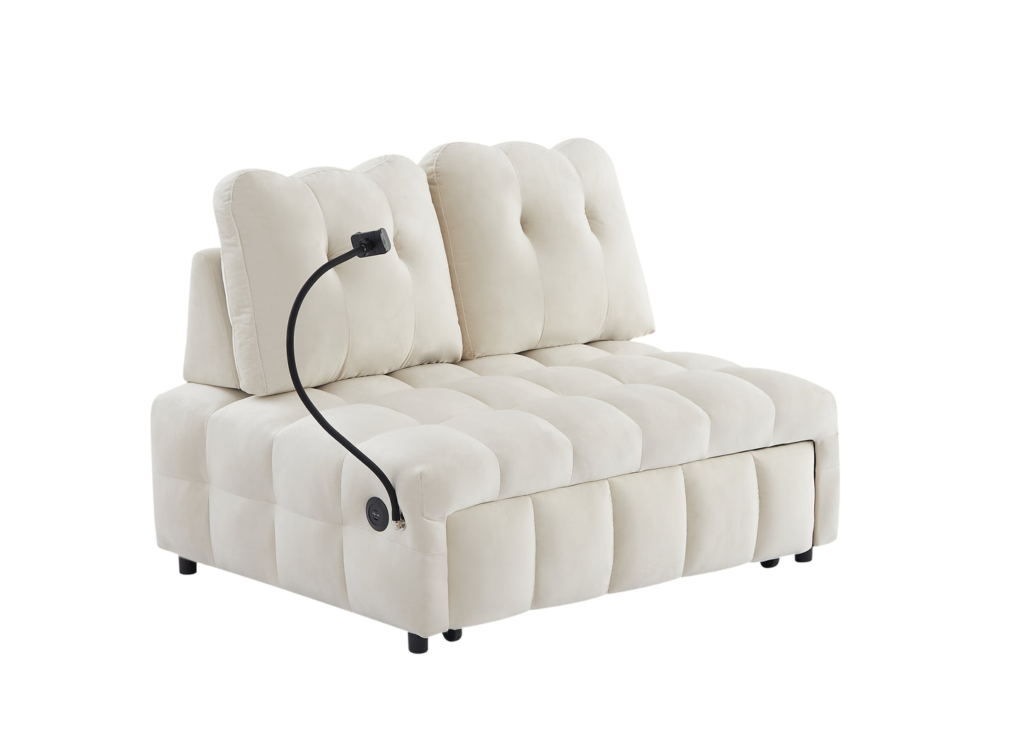 Modern sofa velvet pull-out bed,Independently removable backrest, have USB port and swivel phone stand ,beige - LaTezza Online Shop