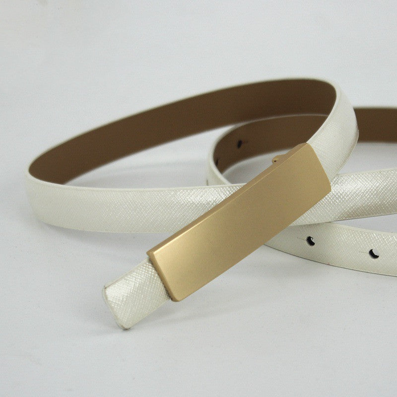 Women's long gold buckle leather leather thin belt - LaTezza Online Shop