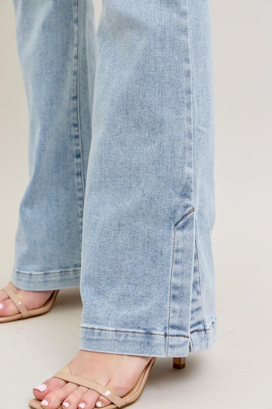 Judy Blue Full Size Tummy Control Vintage Wash Side Slit Slim Boot Jeans Plus Size - LaTezza Online Shop