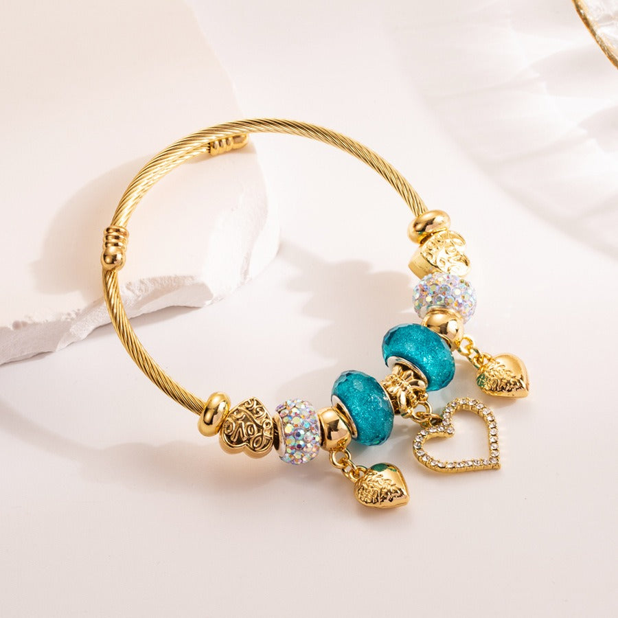 Stainless Steel Bracelet with Diamond Crystal Heart Pendant Charm Bracelet - LaTezza Online Shop