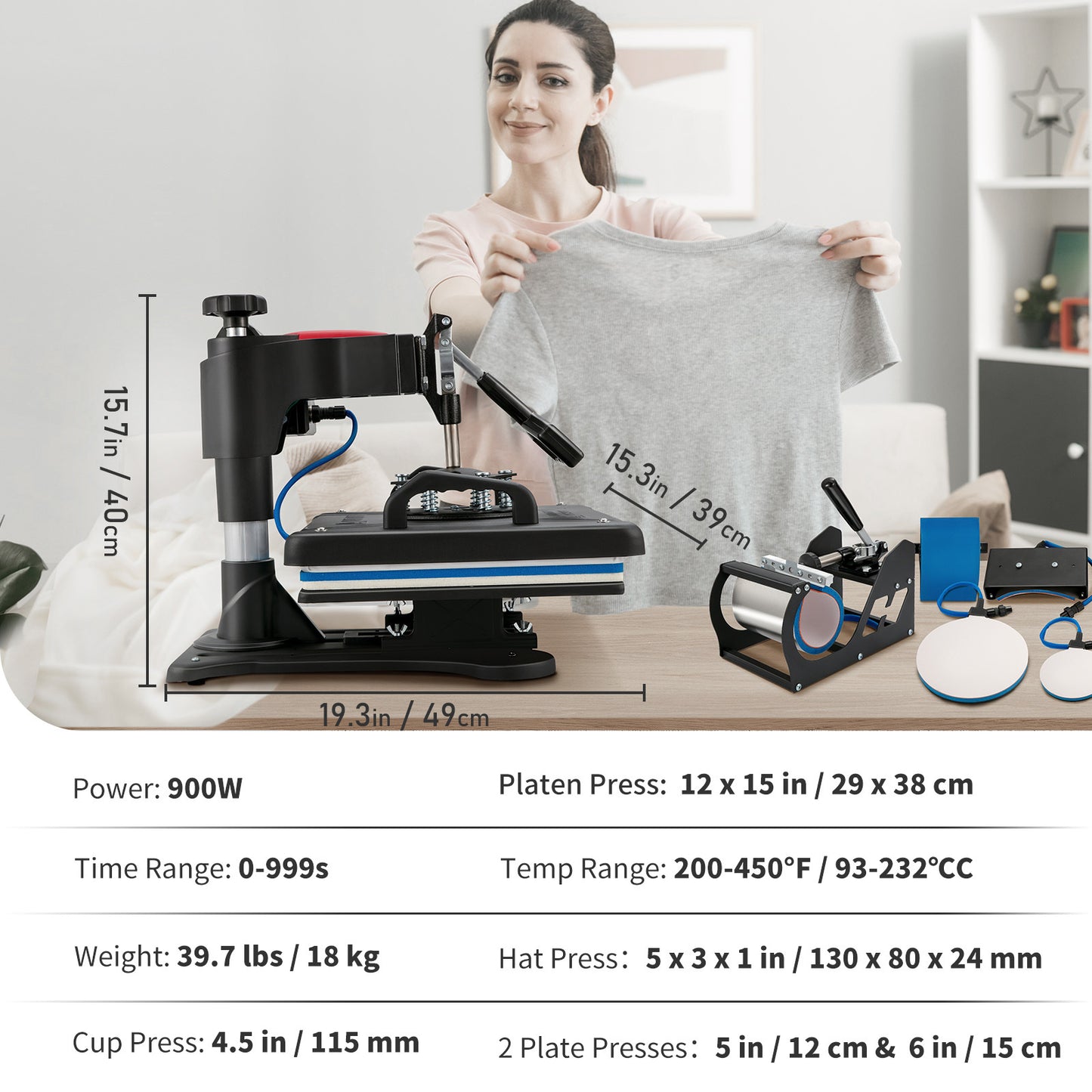 VEVOR Heat Press, 5 In 1 Heat Press Machine Machine 12x15, Clamshell Sublimation Transfer Printer Fast Heat-up, Digital Precise Temperature Control, Vinyl Heat Press For T-Shirt Plate Mug Cup - LaTezza Online Shop