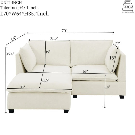 Loveseat With Ottoman Modern Chenille Upholstered Modular Couch Sleeper Sofa - LaTezza Online Shop