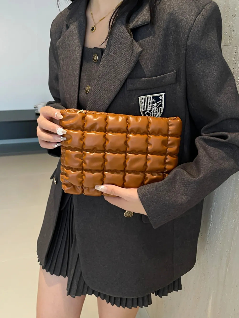 Quilted Plaid Clutch with Zipper - LaTezza Online Shop
