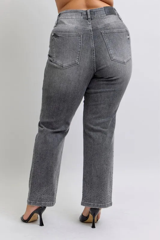Straight Jeans Judy Blue Full Size High Waist Rhinestone Plus Size - LaTezza Online Shop