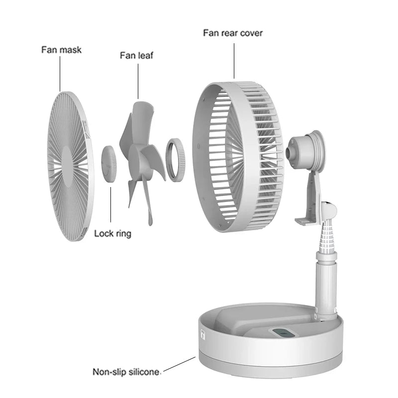 7200mAh USB Rechargeable Fan Portable Foldable Telescopic Silent Fan 4 Speed Adjustable Cooling Fan with Remote Control