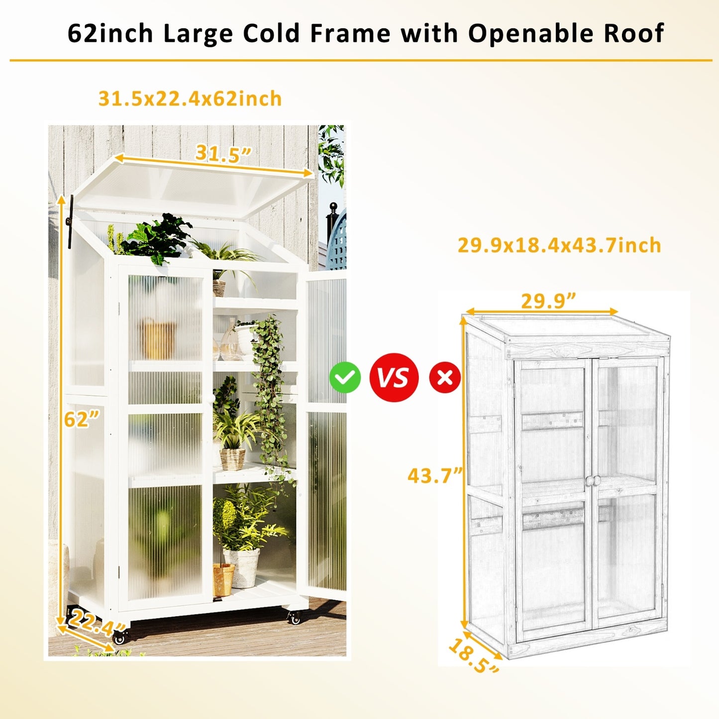 TOPMAX 62in Wood Large Greenhouse With Wheels And Adjustable Shelf - LaTezza Online Shop