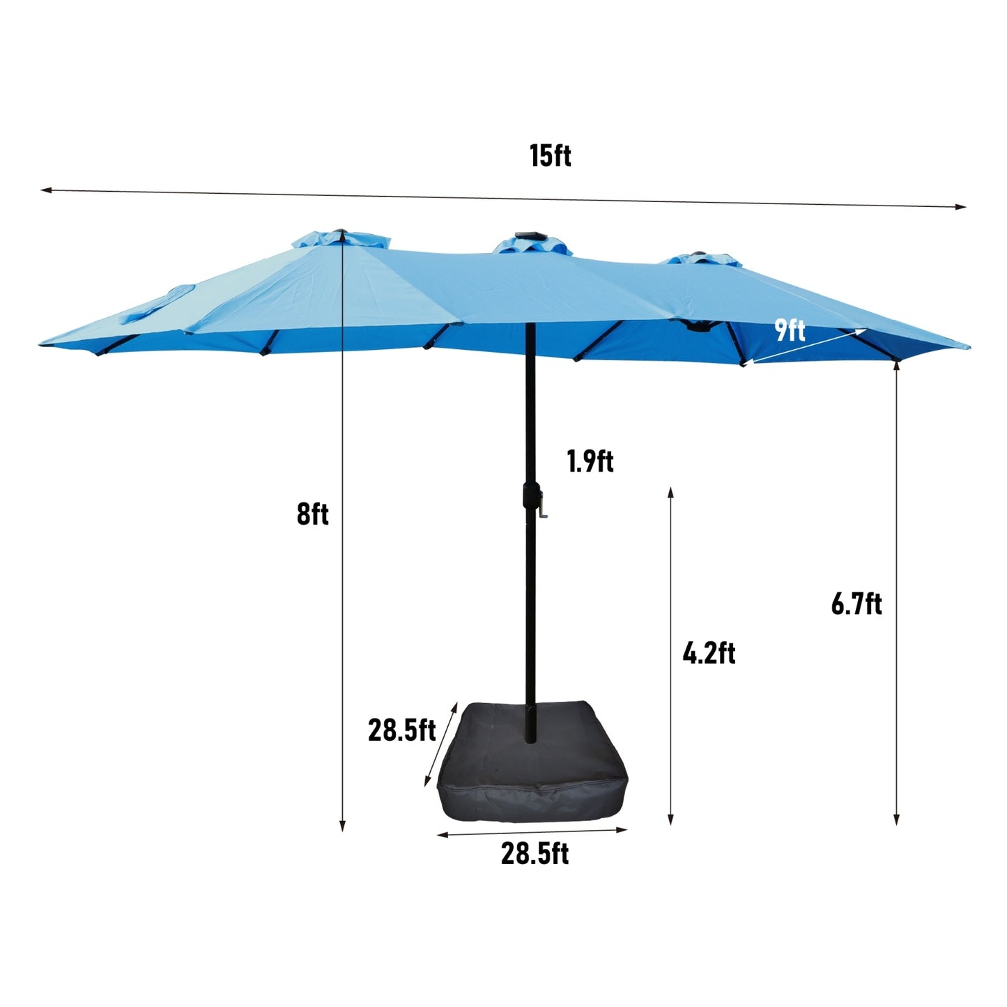 15x9ft Large Double-Sided Rectangular Outdoor Twin Patio Market Umbrella With Light And Base- Blue - LaTezza Online Shop