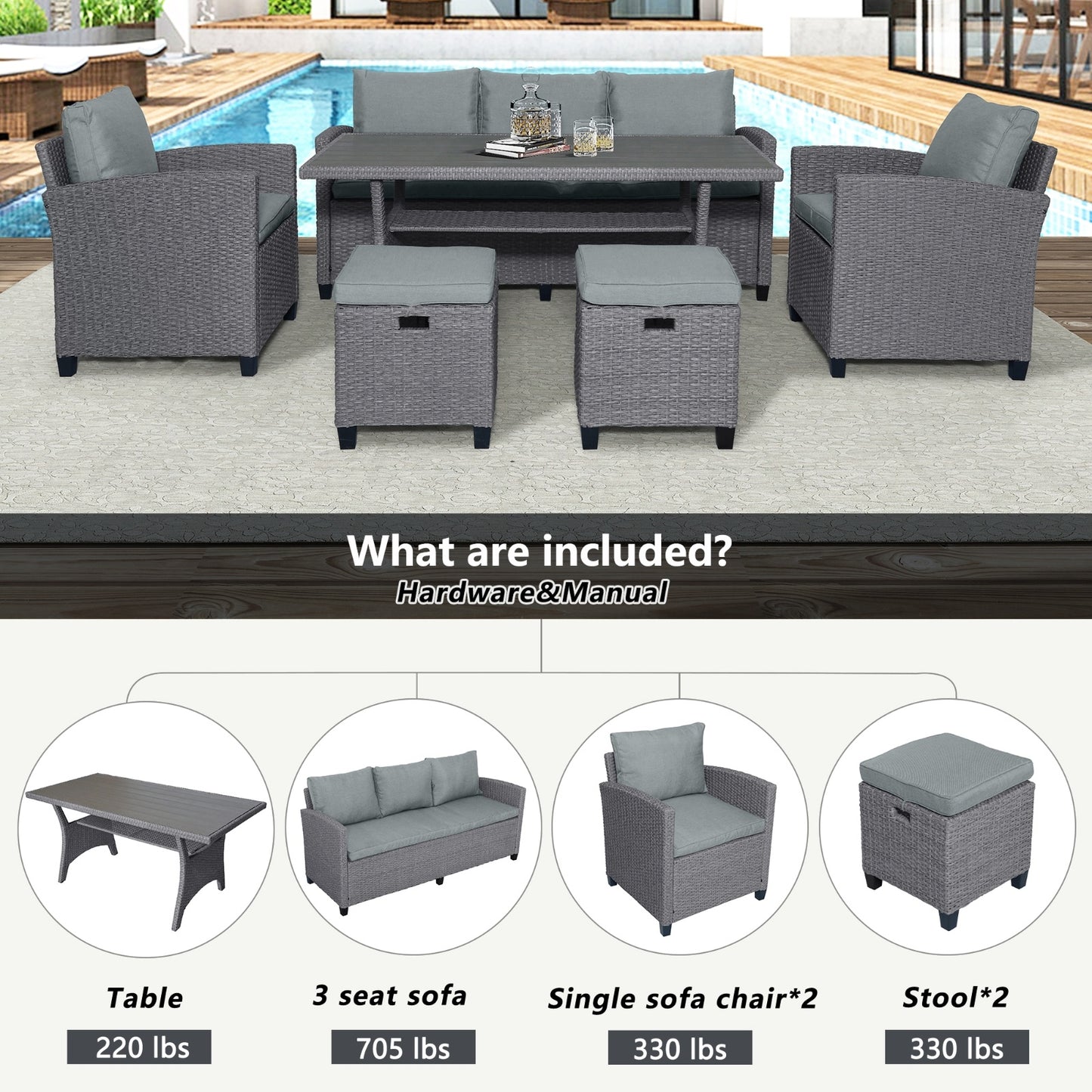 6-piece Outdoor Rattan Courtyard Set - LaTezza Online Shop