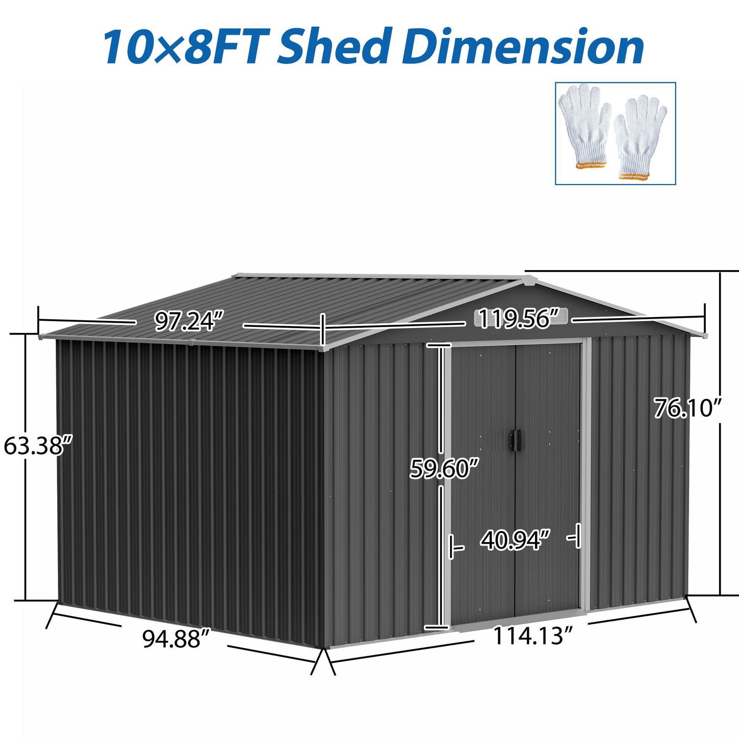 10X8 FT Outdoor Storage Shed, Metal Foundation & Lockable Doors Grey - LaTezza Online Shop
