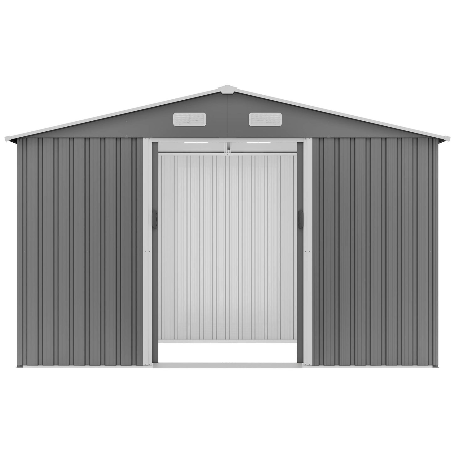 10X8 FT Outdoor Storage Shed, Metal Foundation & Lockable Doors Grey - LaTezza Online Shop