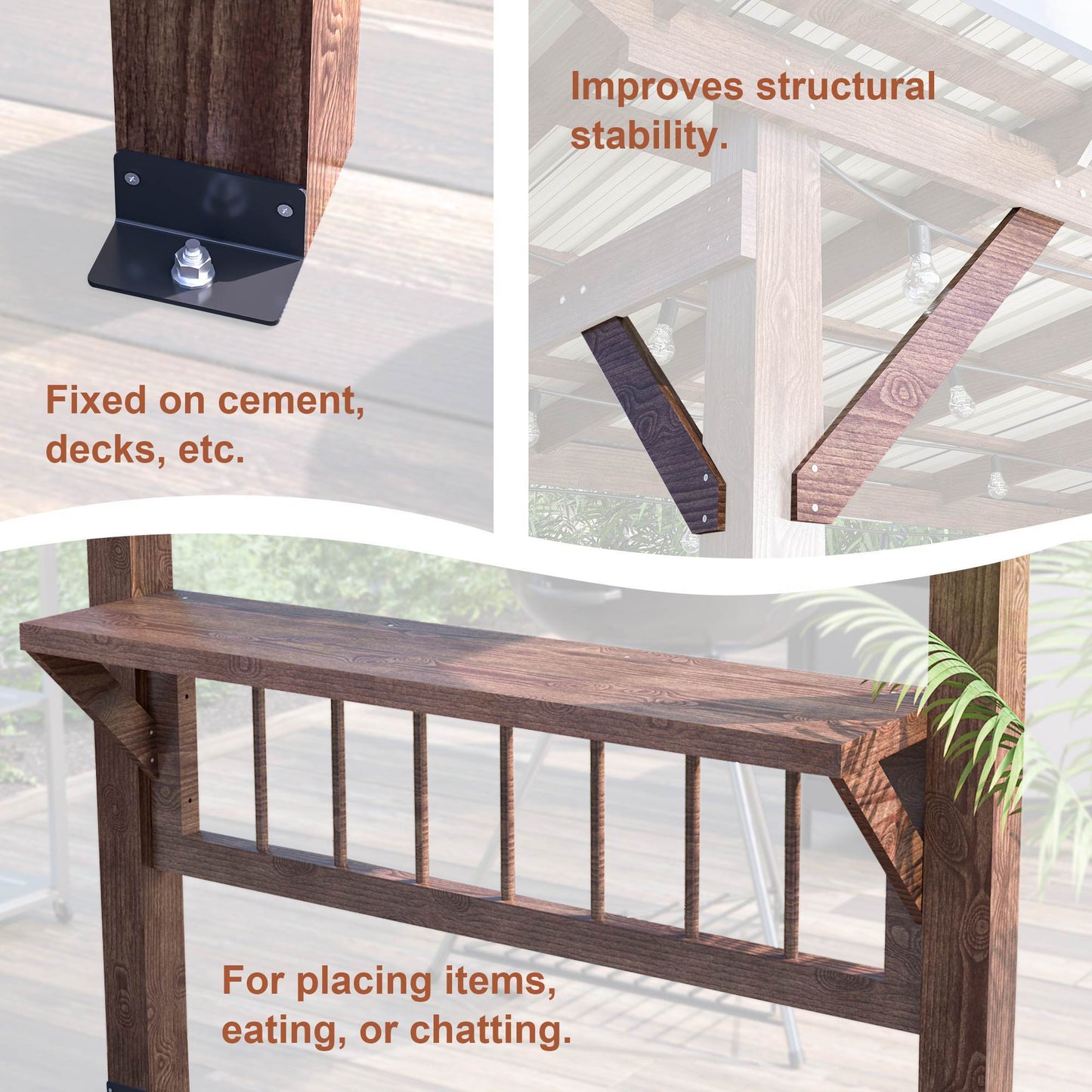 13X 6.5 Ft Wooden Pergola Grill Gazebo With Metal Roof & Bulbs & Bar Counters - LaTezza Online Shop