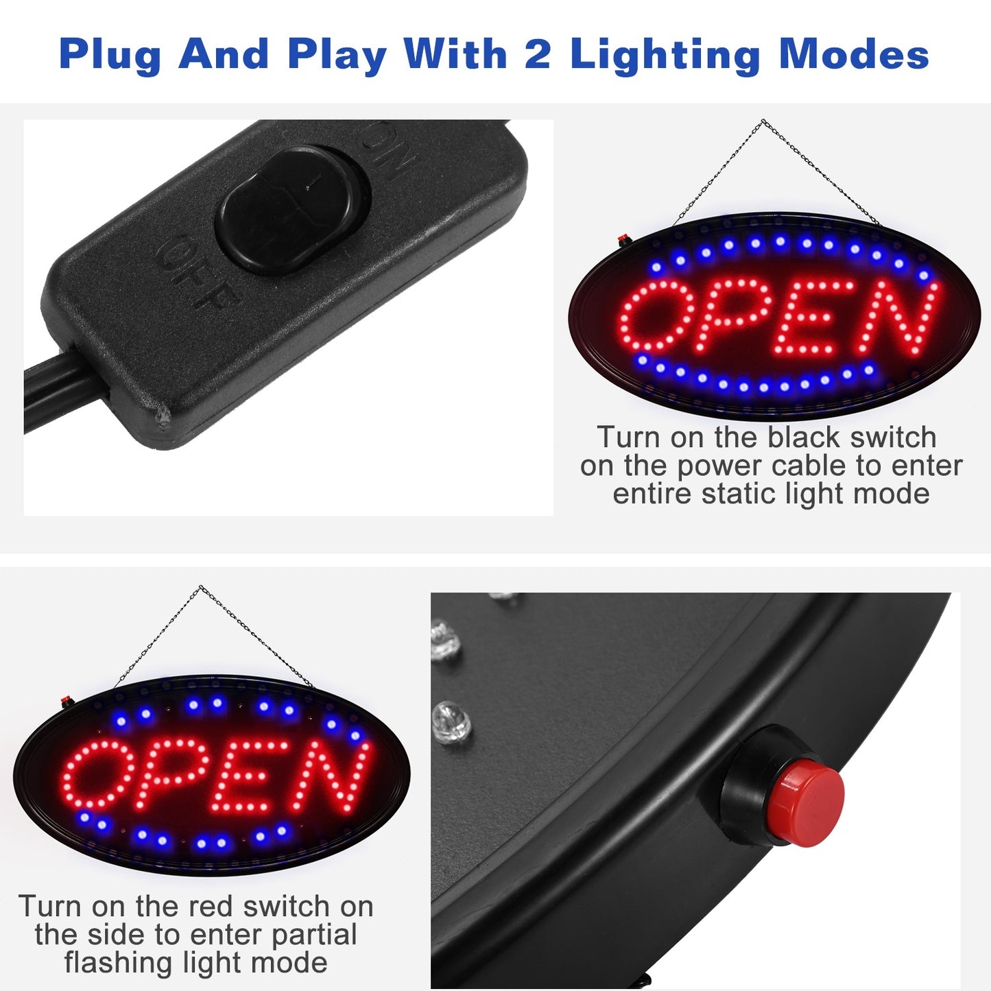1Pc Ultra Bright LED Neon Open Sign Normal Lighting Store Business Sign Animated Motion