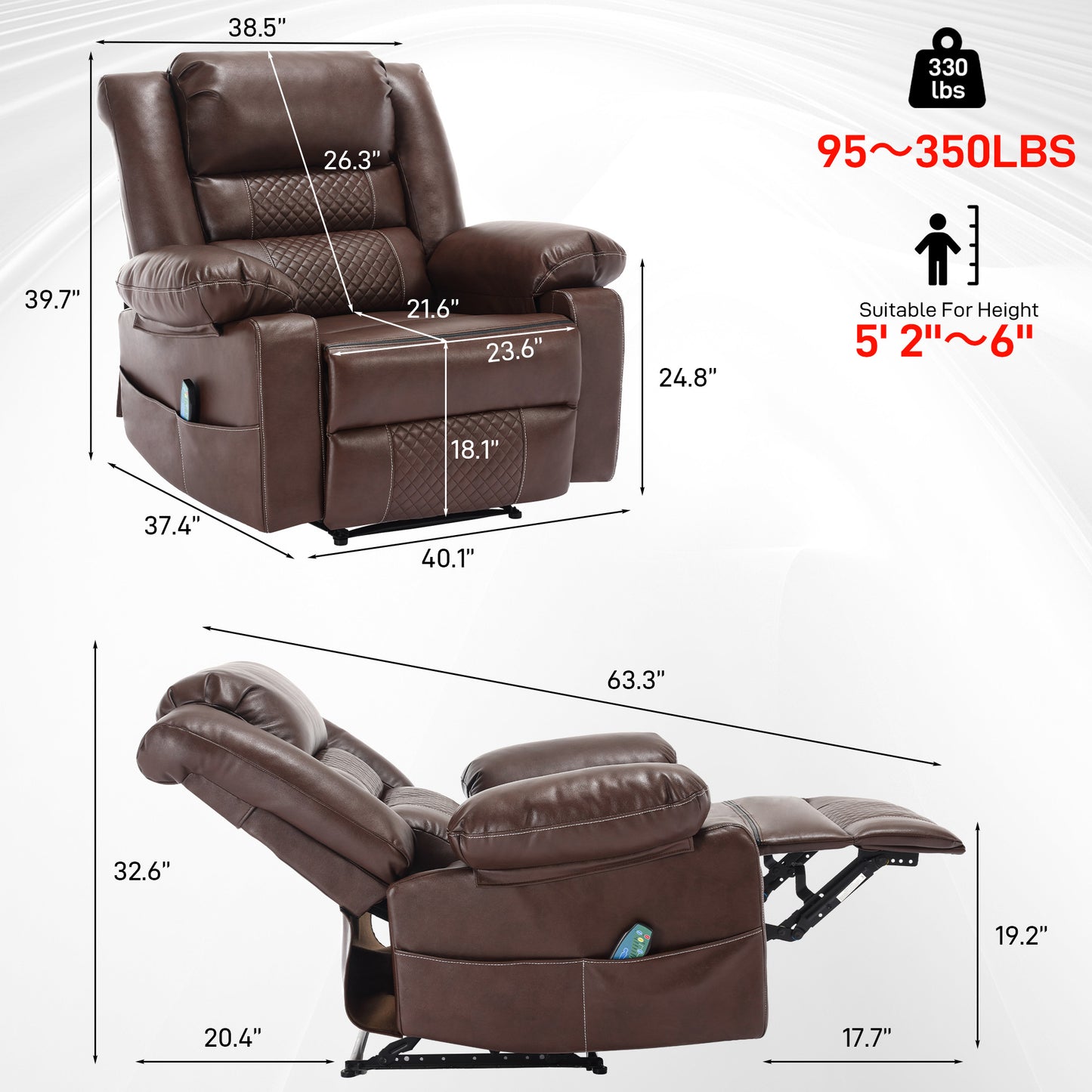Breathable Leather Massage Recliner Chair Manual Living Room Reclining Sofa - LaTezza Online Shop