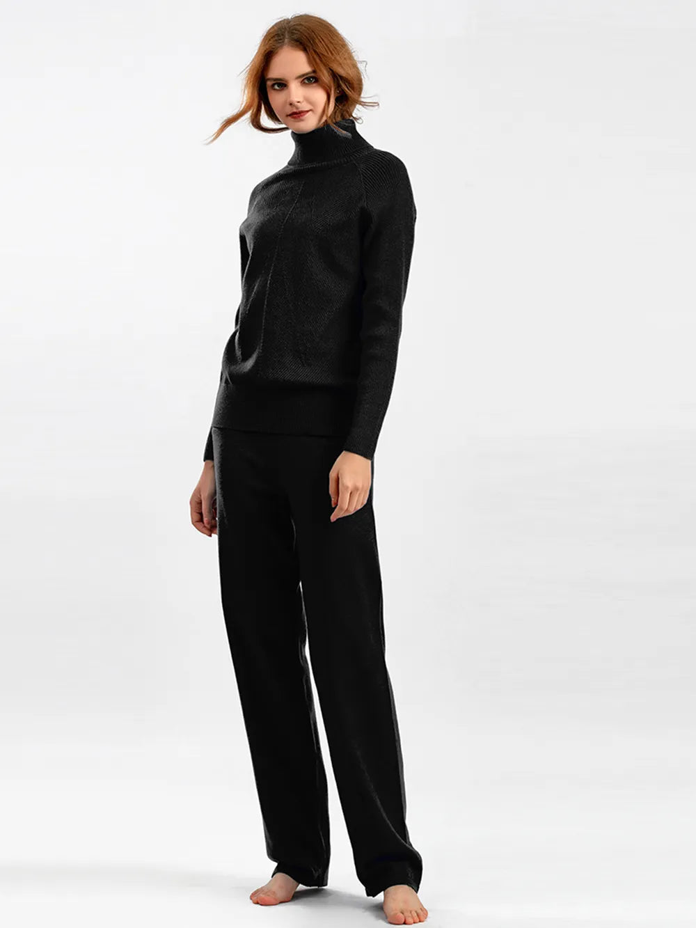 Turtleneck Raglan Sleeve Top and Pants Sweater Set - LaTezza Online Shop