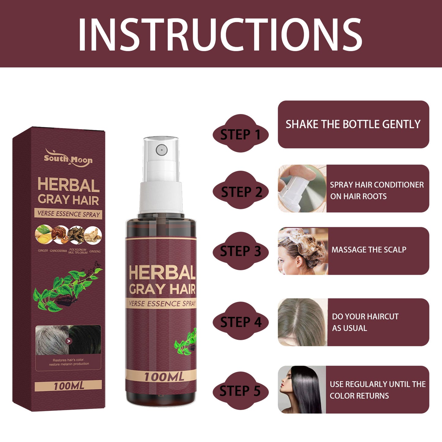 South Moon Herbal Black Hair Liquid Polygonum Multiflorum Herb Essence Moisturizing Black Hair Conditioner - LaTezza Online Shop