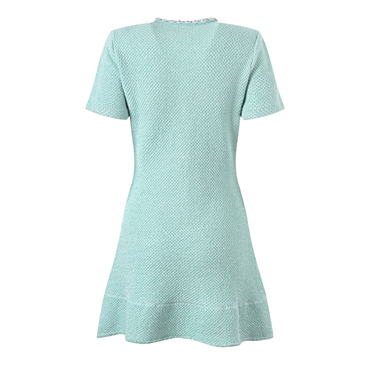 Diamond sequin single breasted ruffle edge cinched waist knitted dress for women - LaTezza Online Shop