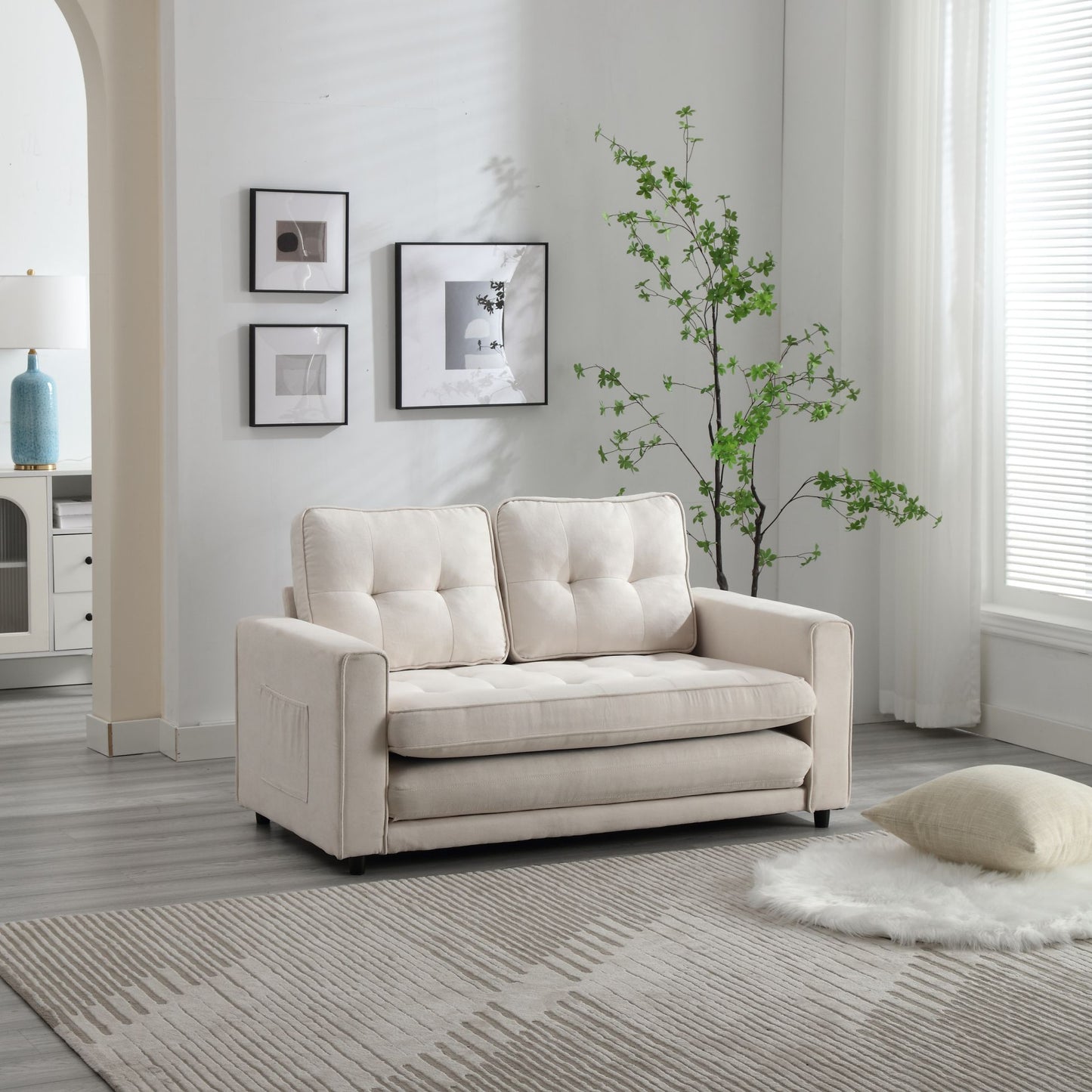 3 Fold Sofa Convertible Futon Couch sleeper sofabed Space saving loveseat Dark Gray & Light Gray & Beige - LaTezza Online Shop