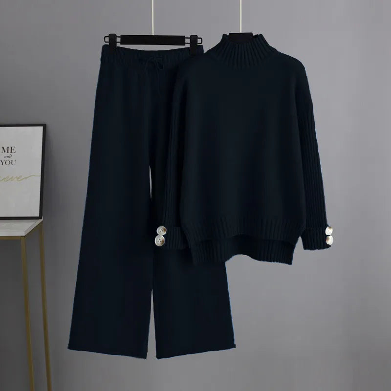 High- Low Turtleneck Long Sleeve Top and Pants Sweater Set - LaTezza Online Shop