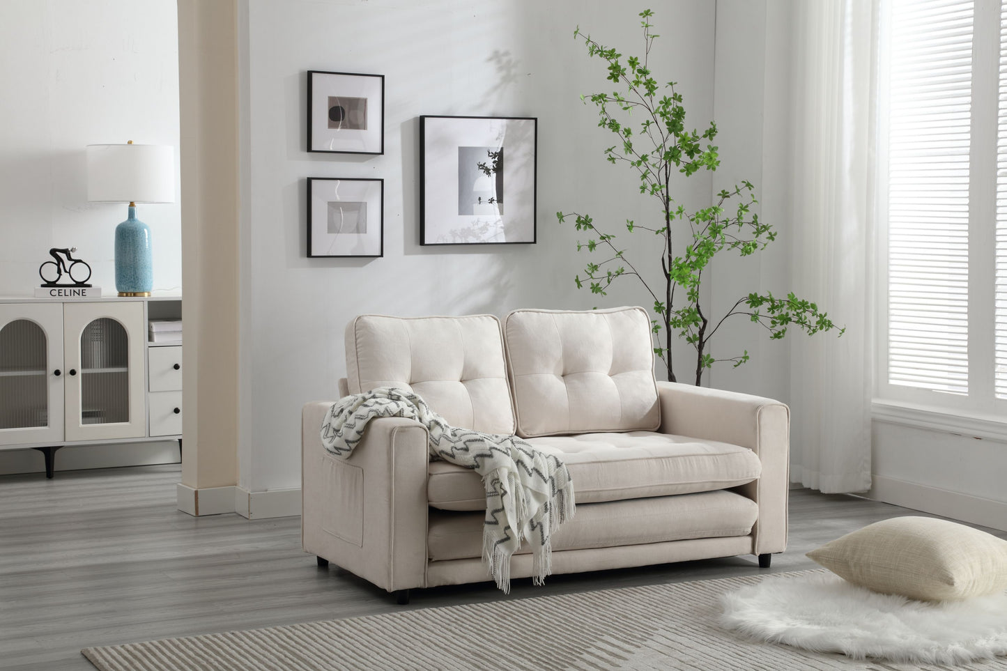 3 Fold Sofa Convertible Futon Couch sleeper sofabed Space saving loveseat Dark Gray & Light Gray & Beige - LaTezza Online Shop